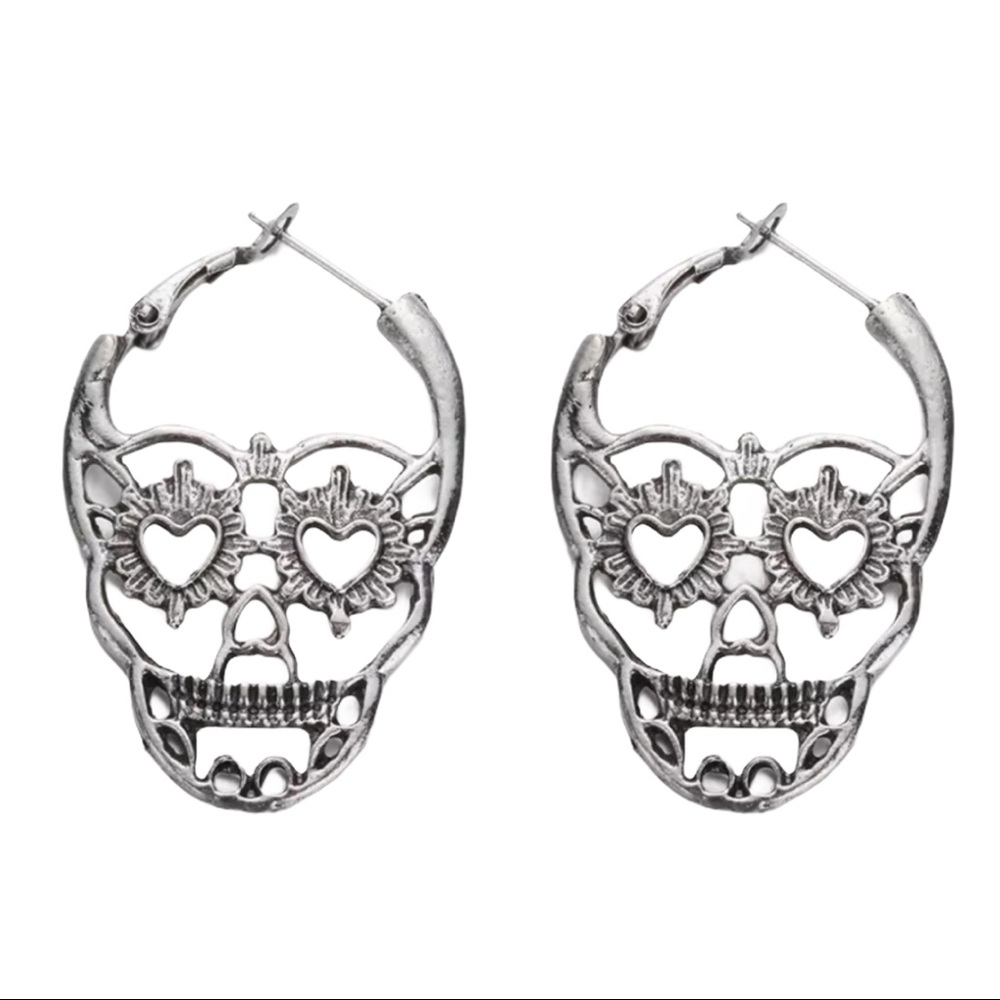 Silver Punk Rock Skull Earrings